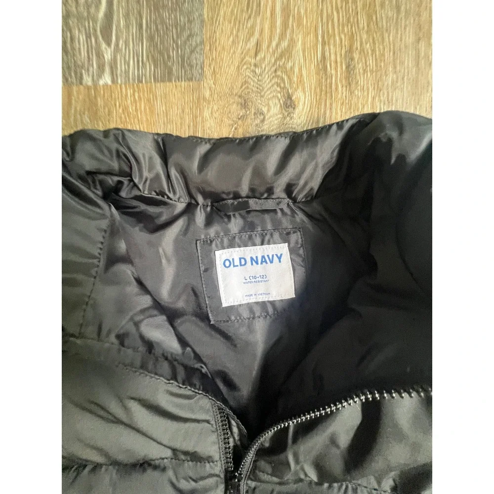 Old‎ Navy Puffer Vest Kids Large 10-12 Black Water-Resistant Quilted Full-Zip
